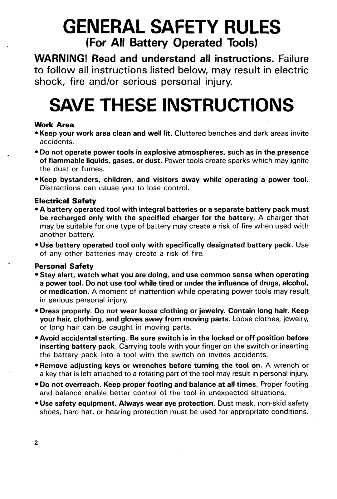 Makita MODEL JR180DWB, JRl8ODWBE, JRl8ODWAE, JR180DWA instruction manual Work Area, Electrical Safety, Personal Safety 