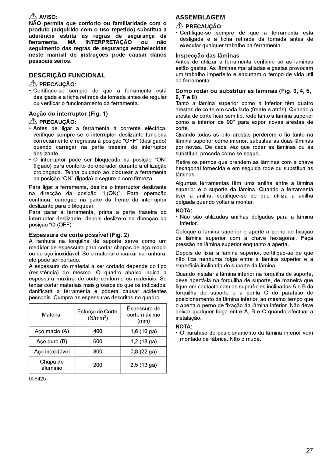 Makita JS1602 instruction manual Descrição Funcional, Assemblagem 