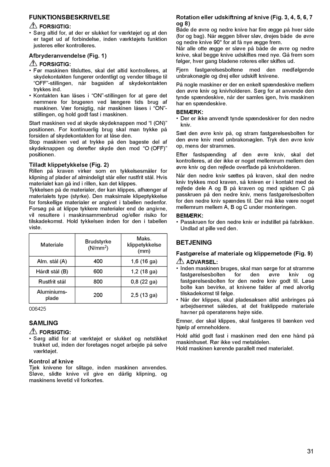 Makita JS1602 instruction manual Funktionsbeskrivelse, Samling, Betjening 