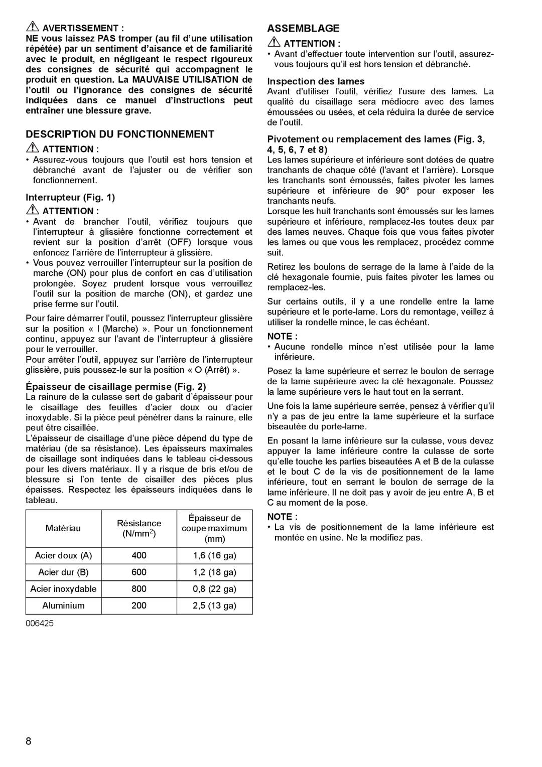 Makita JS1602 instruction manual Description DU Fonctionnement, Assemblage 