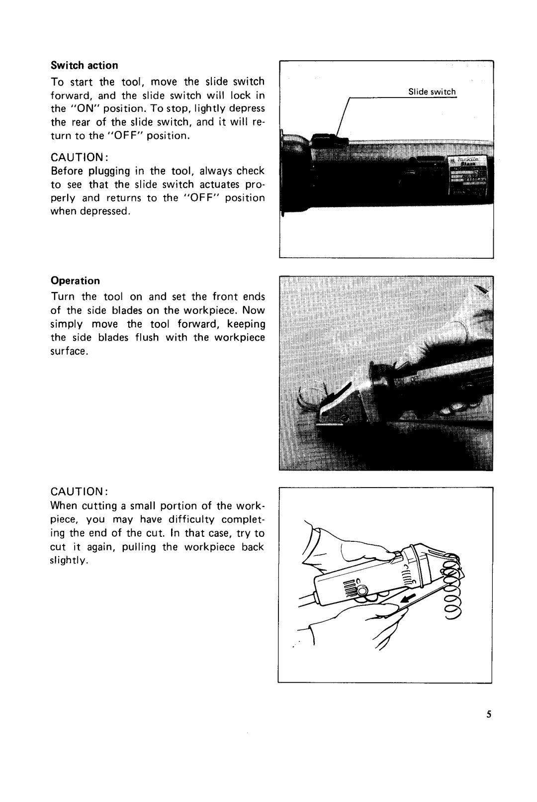 Makita JS1660 instruction manual Switch action 