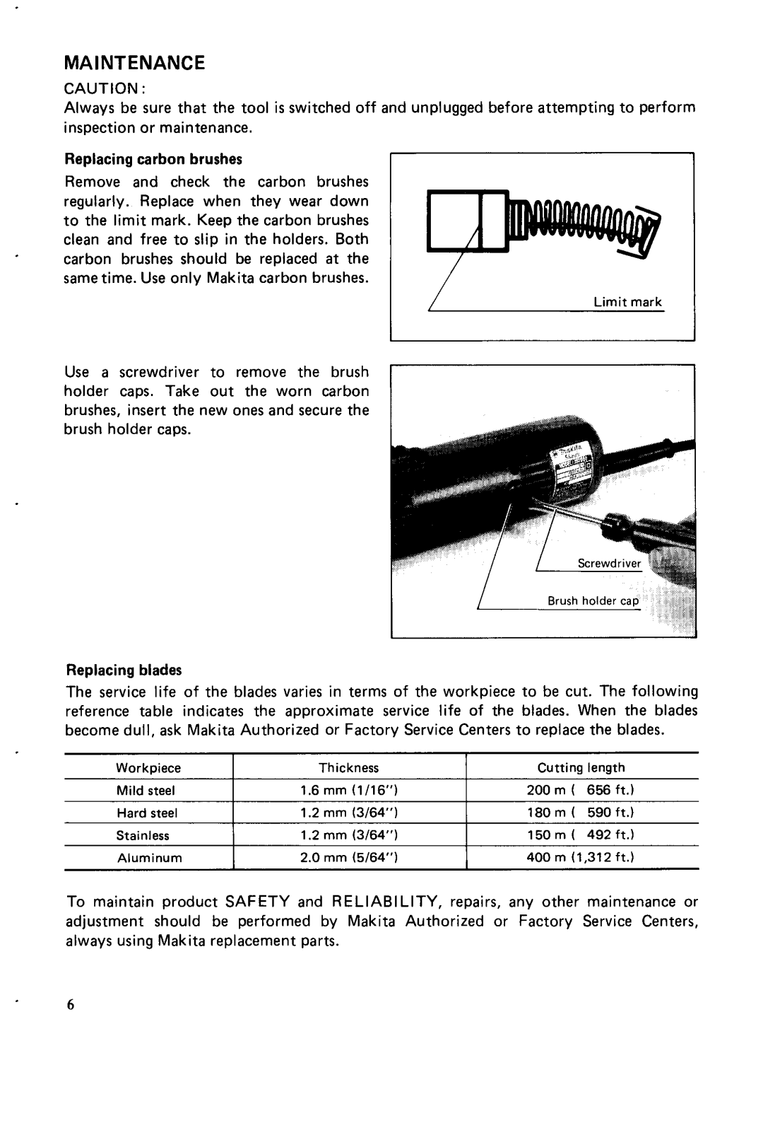 Makita JS1660 instruction manual Maintenance 