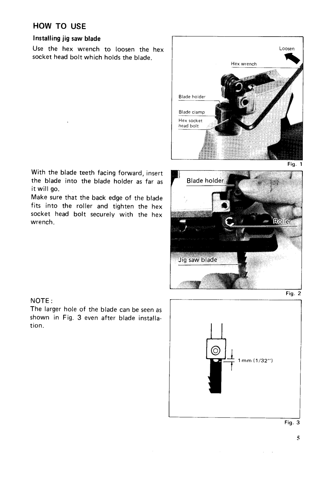 Makita JV2000 instruction manual HOW to USE, Installing jig saw blade 