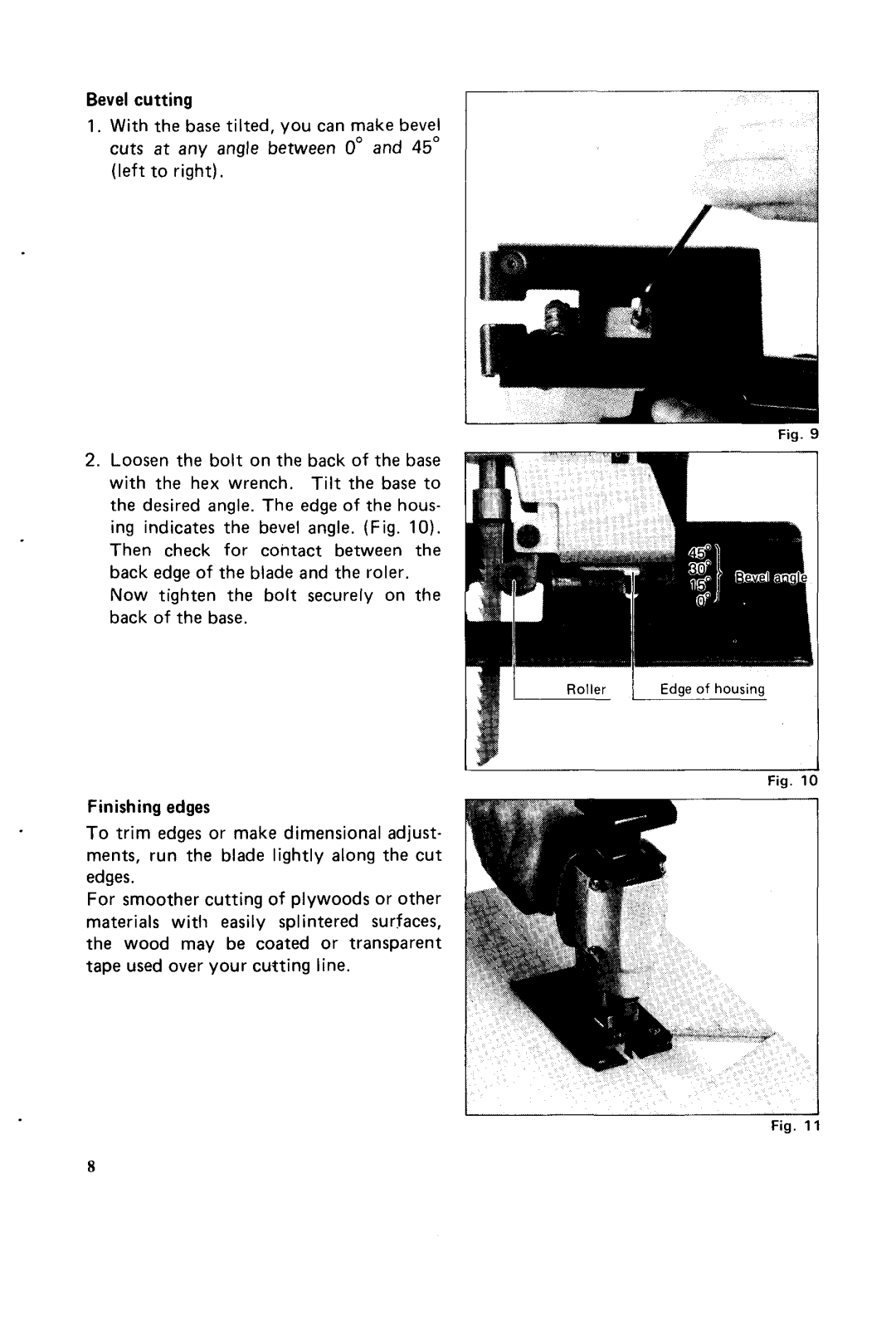 Makita JV2000 instruction manual Bevel cutting, Finishing edges 