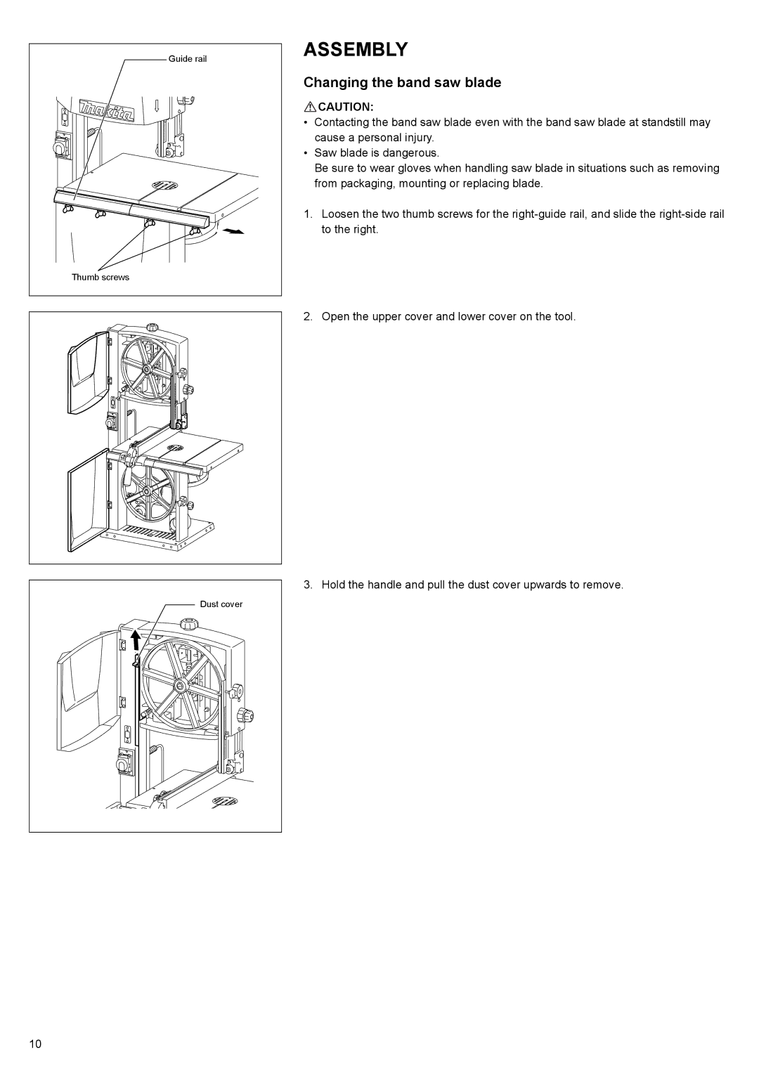 Makita LB1200F instruction manual Assembly, Changing the band saw blade 