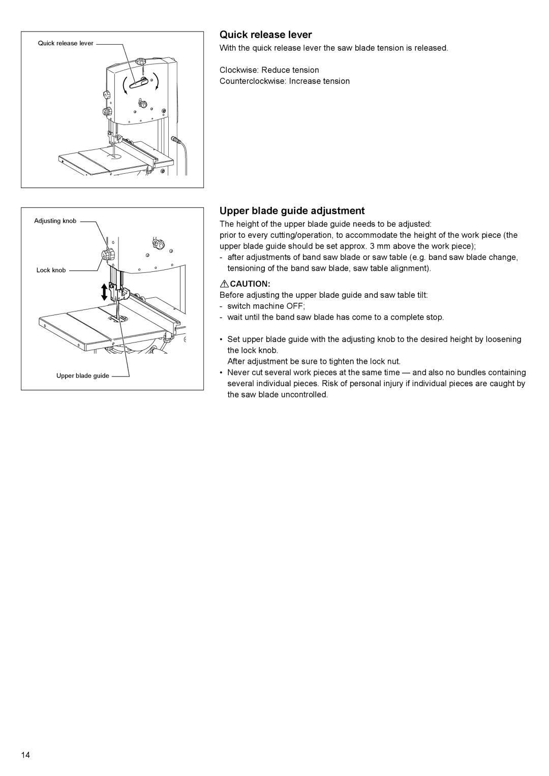 Makita LB1200F instruction manual Quick release lever, Upper blade guide adjustment 