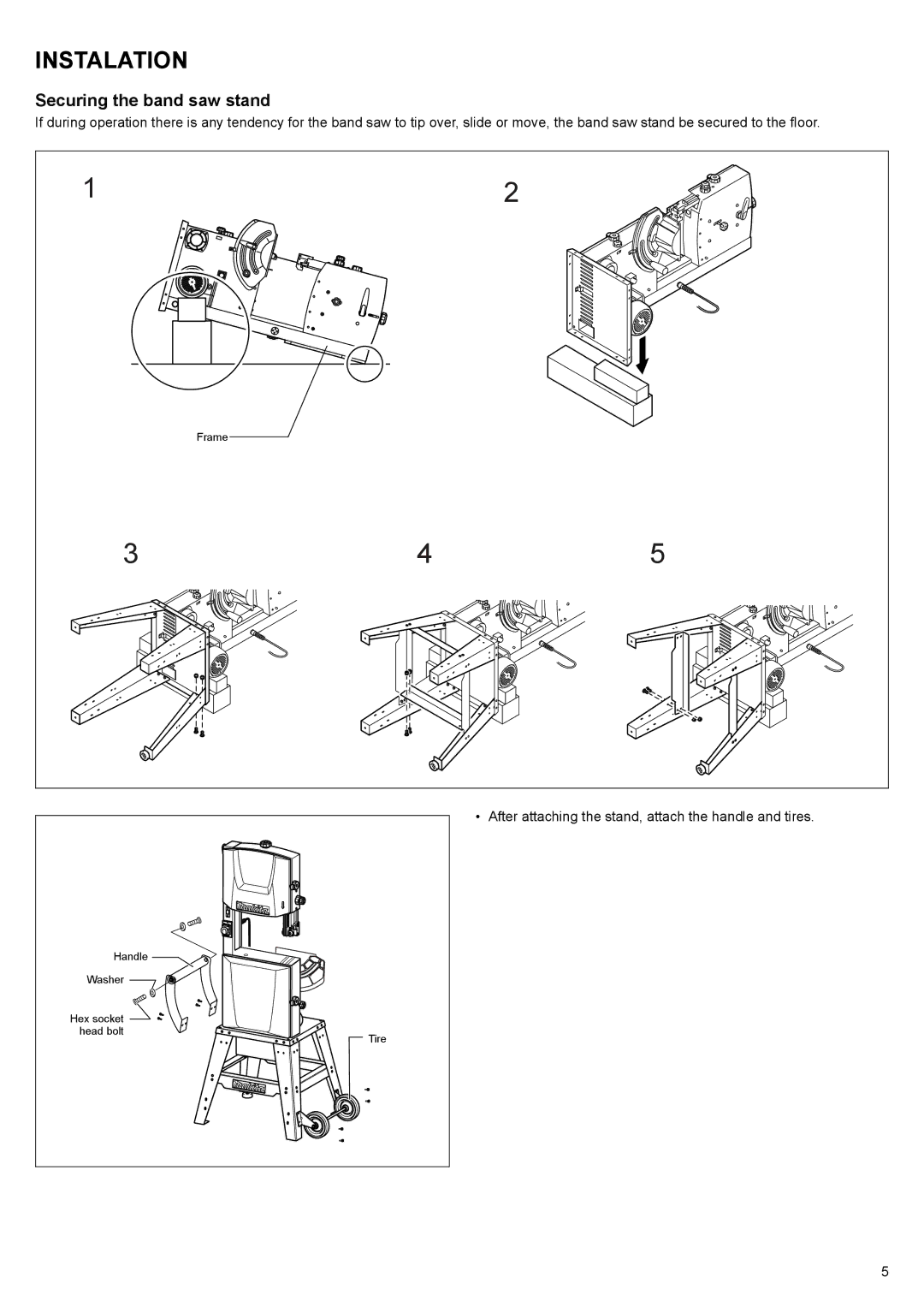 Makita LB1200F instruction manual Instalation, Securing the band saw stand 