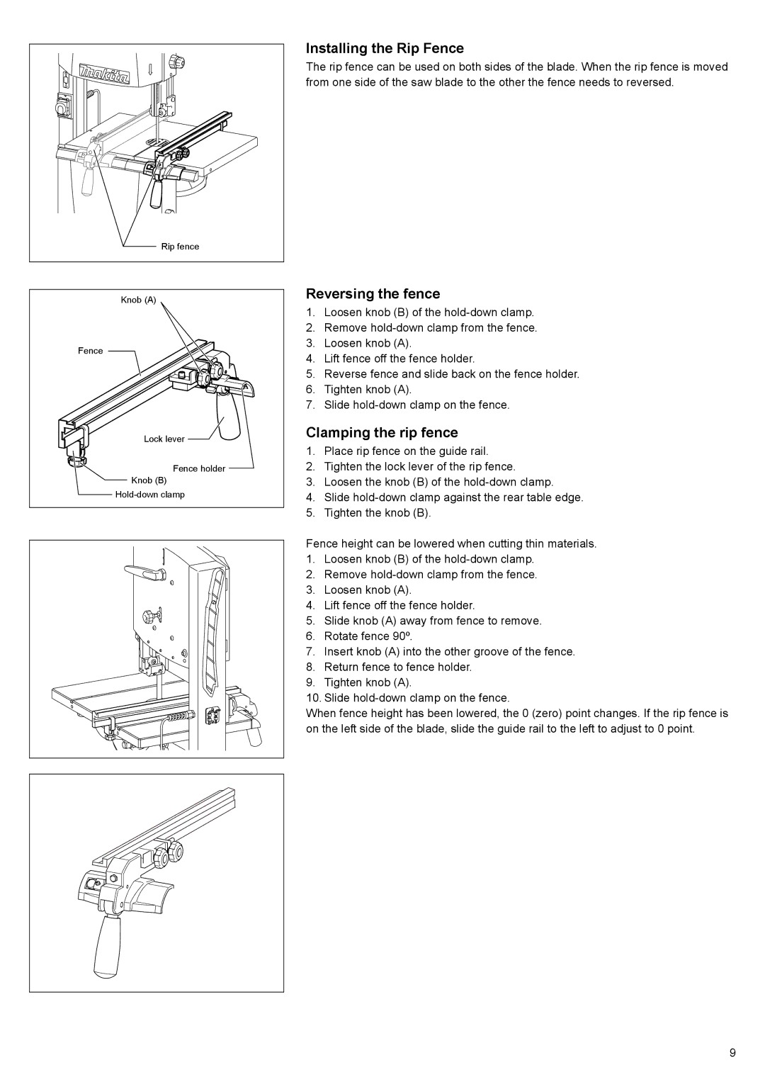 Makita LB1200F instruction manual Installing the Rip Fence, Reversing the fence, Clamping the rip fence 