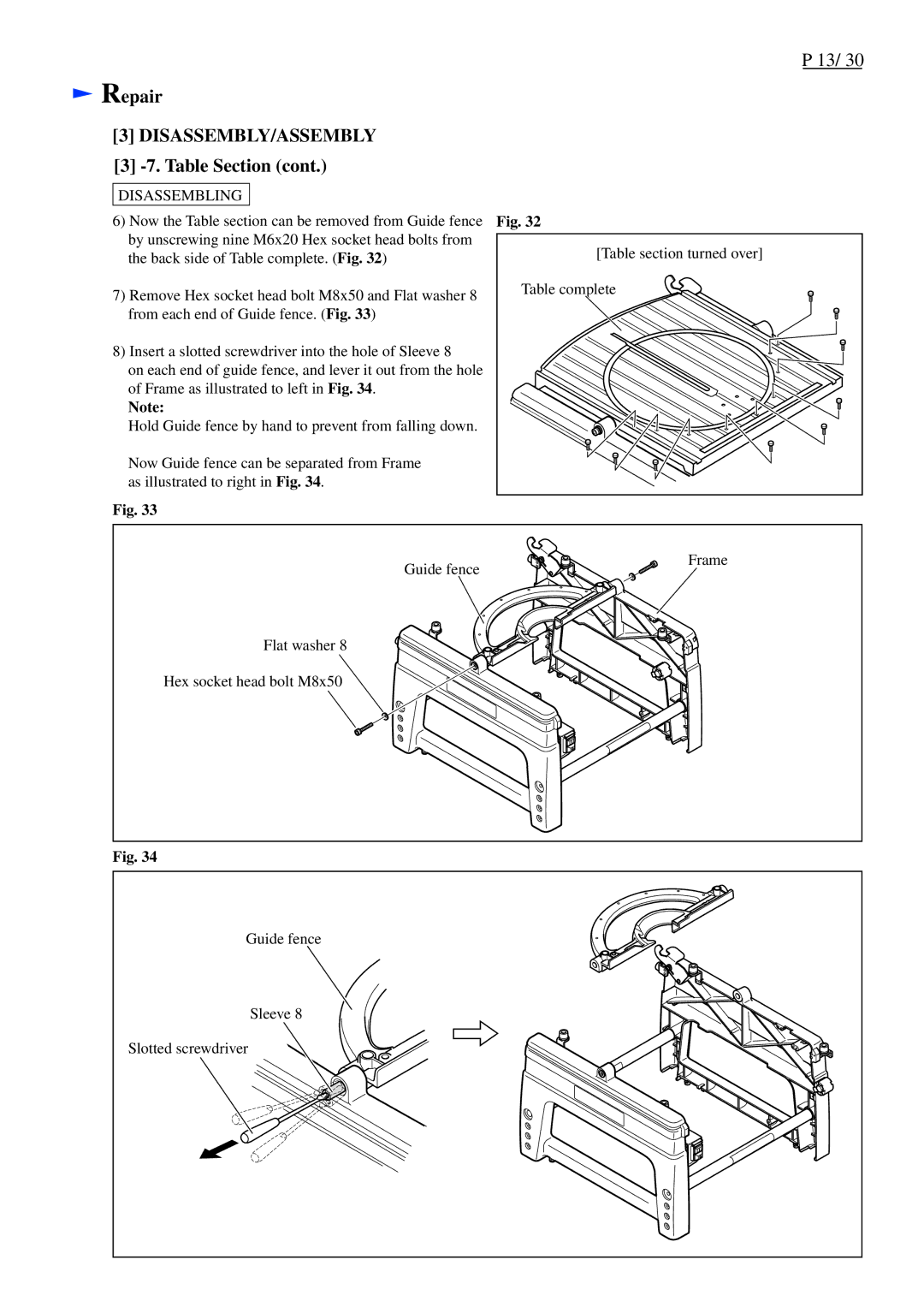 Makita LF1000 dimensions Back side of Table complete. Fig 