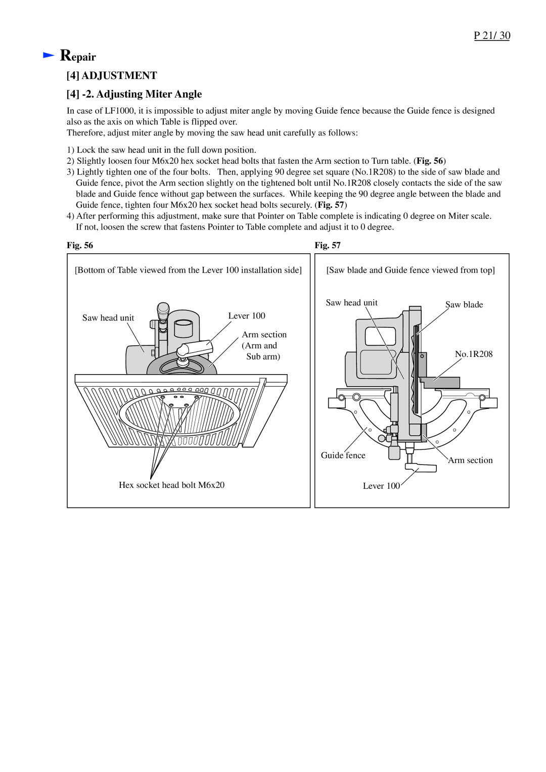 Makita LF1000 dimensions Adjusting Miter Angle 