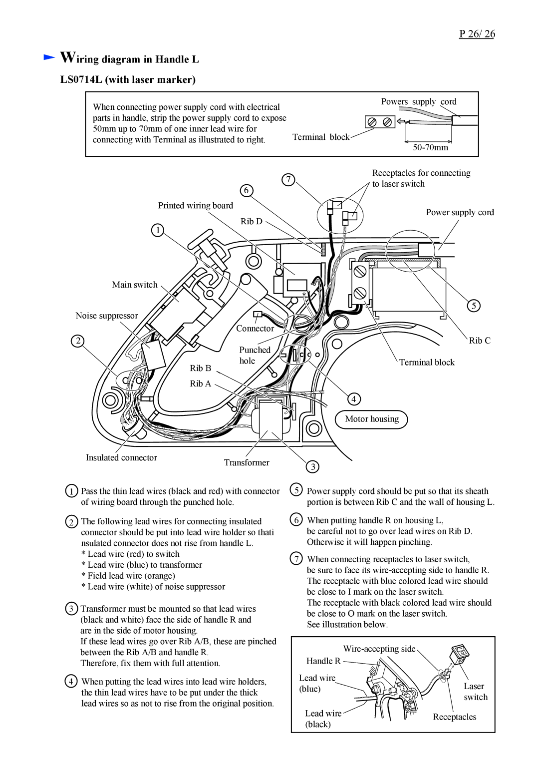 Makita LS0714FL dimensions Wiring diagram in Handle L LS0714L with laser marker 