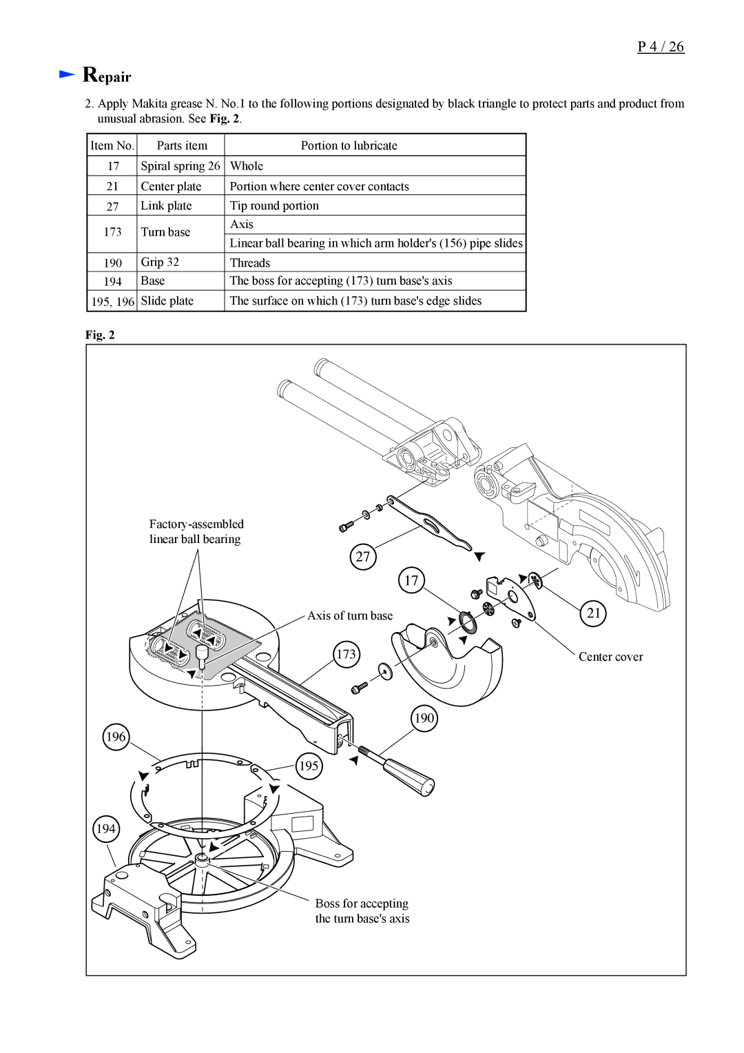 Makita LS0714FL, LS0714L dimensions Repair 