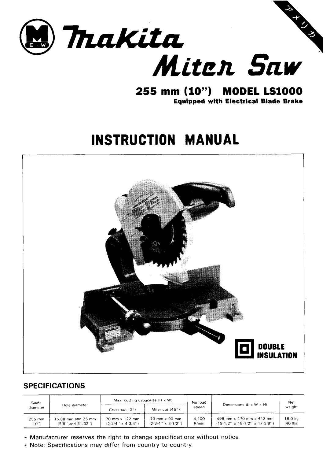 Makita LS1000 instruction manual Mitea SKW 