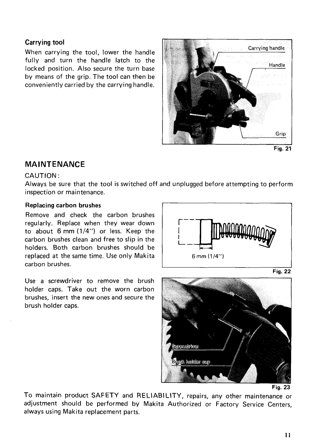 Makita LS1000 instruction manual Maintenance 