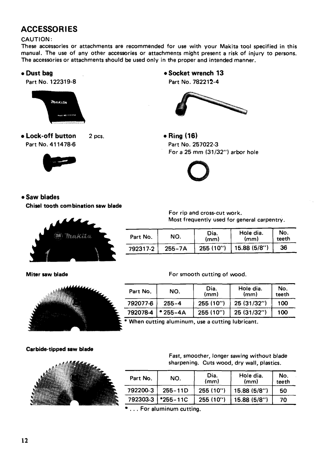 Makita LS1000 instruction manual Accessories 