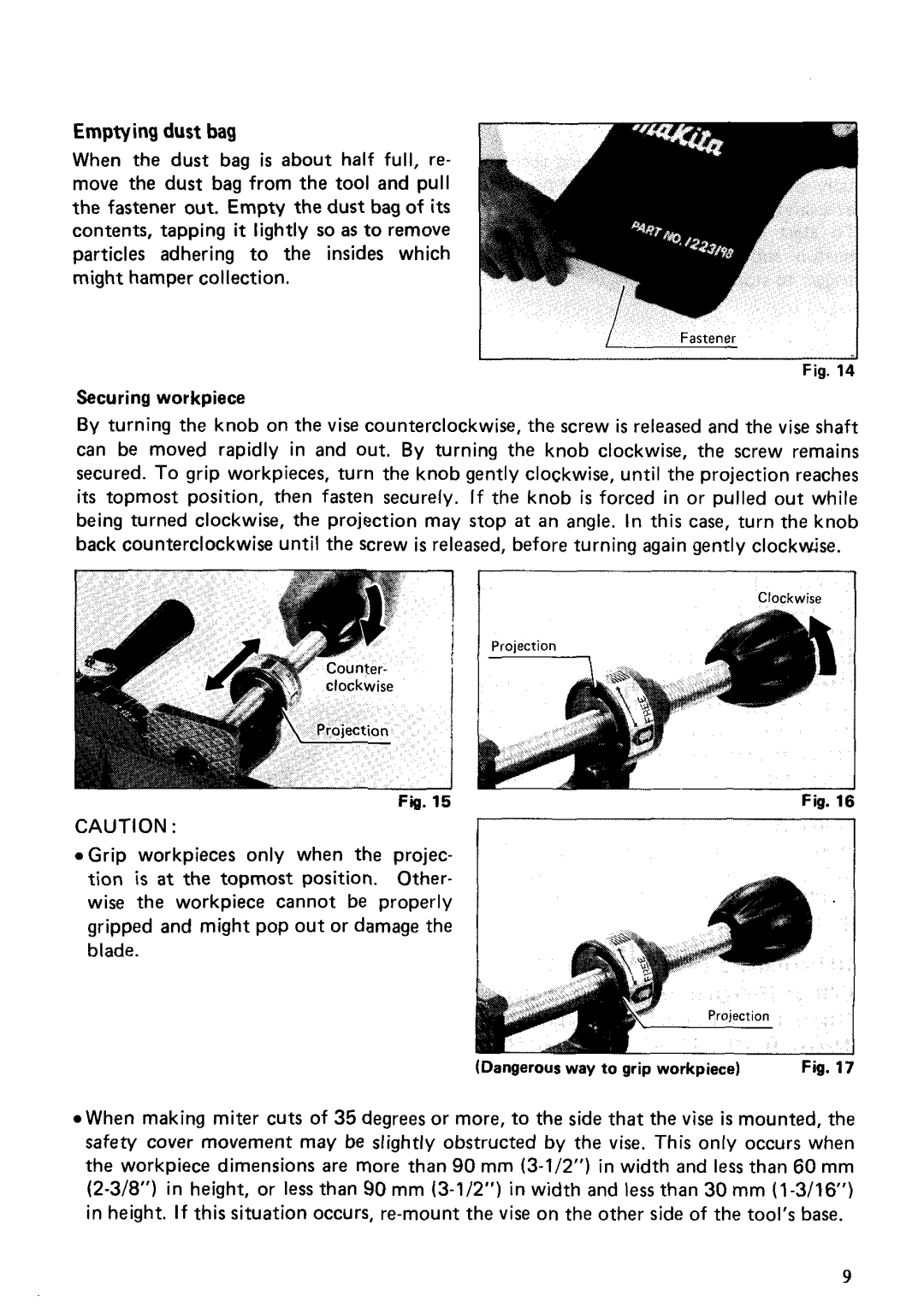 Makita LS1000 instruction manual Emptying dust bag 