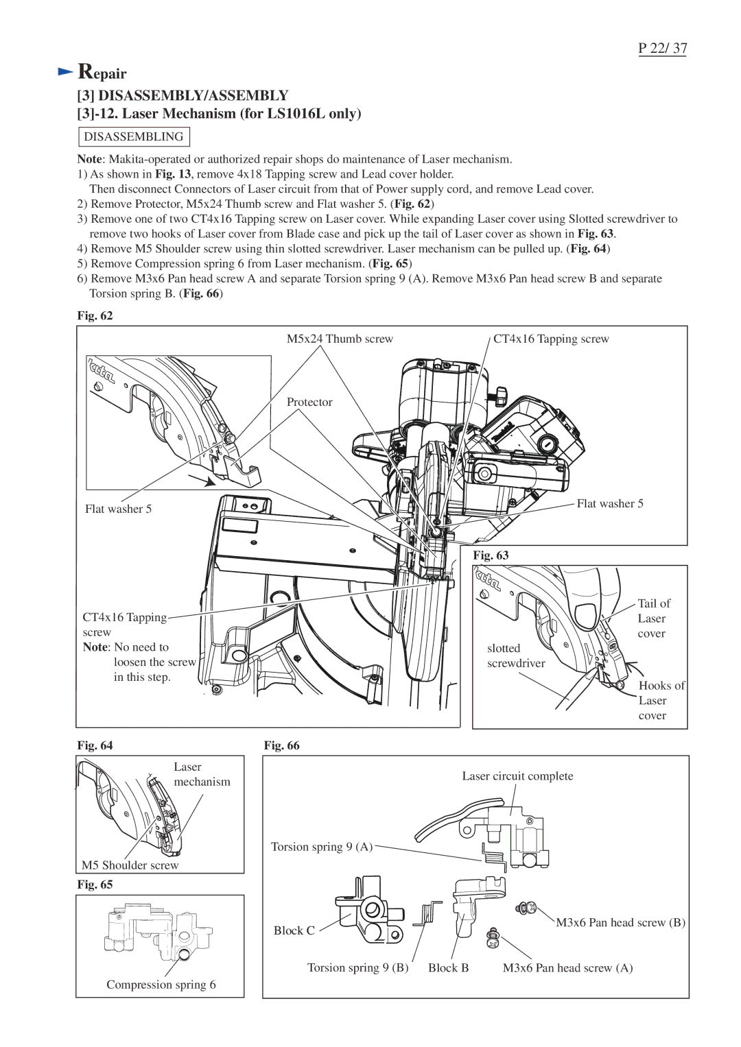 Makita dimensions Laser Mechanism for LS1016L only 