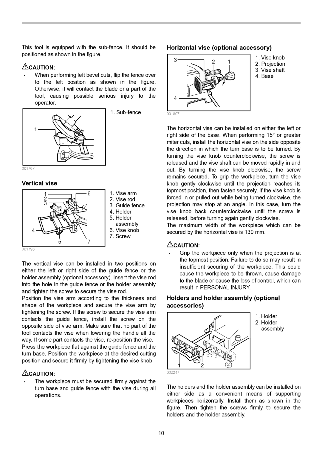 Makita LS1040S Horizontal vise optional accessory, Vertical vise, Holders and holder assembly optional accessories 