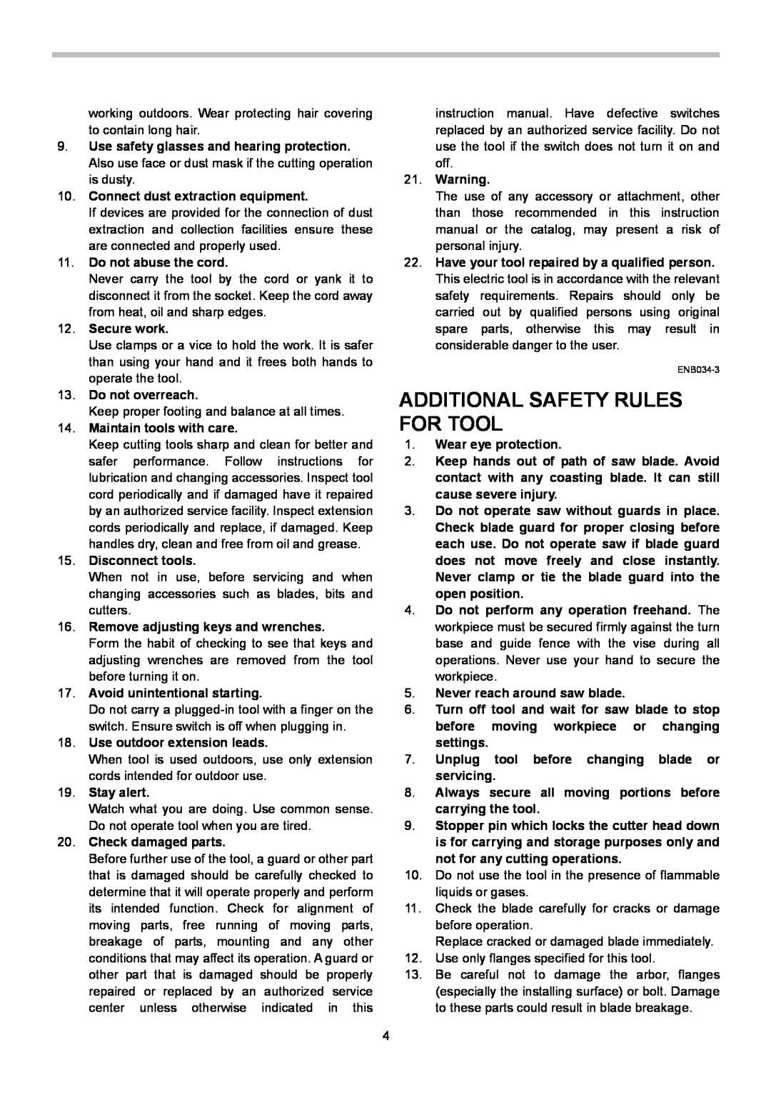 Makita LS1040S instruction manual Additional Safety Rules For Tool 