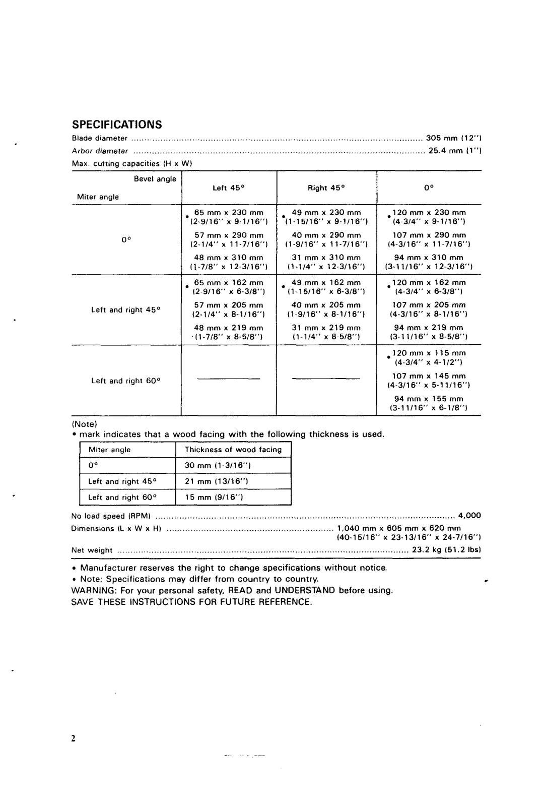 Makita LSl21l instruction manual Specifications 