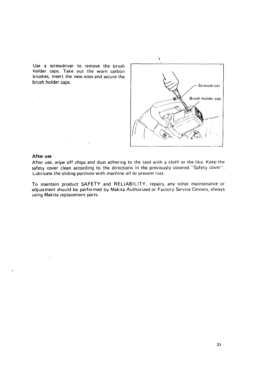 Makita LSl21l instruction manual Brush holder caps 