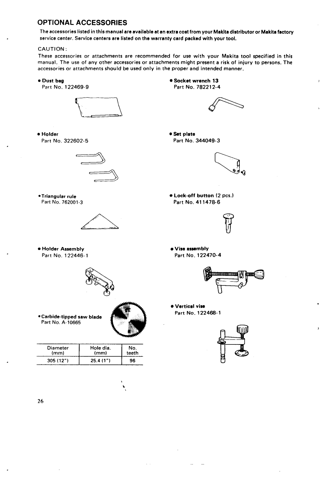 Makita LSl21l instruction manual Optional Accessories 