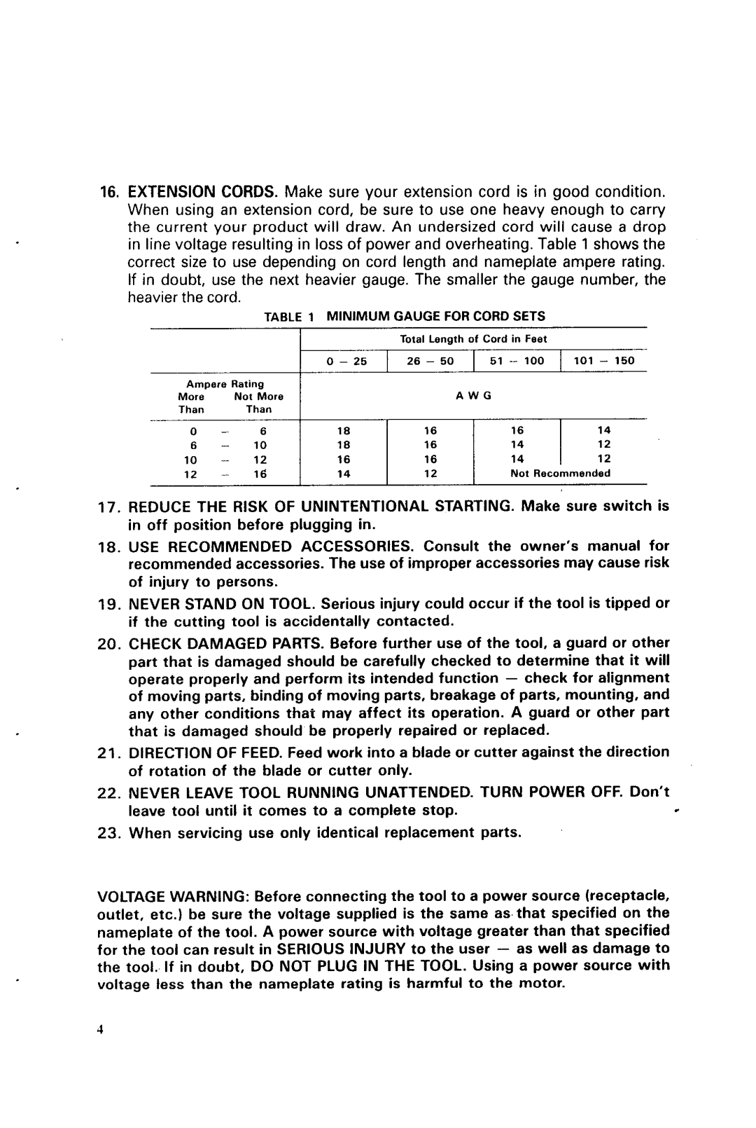 Makita LSl21l instruction manual Minimumgauge for Cord Sets 