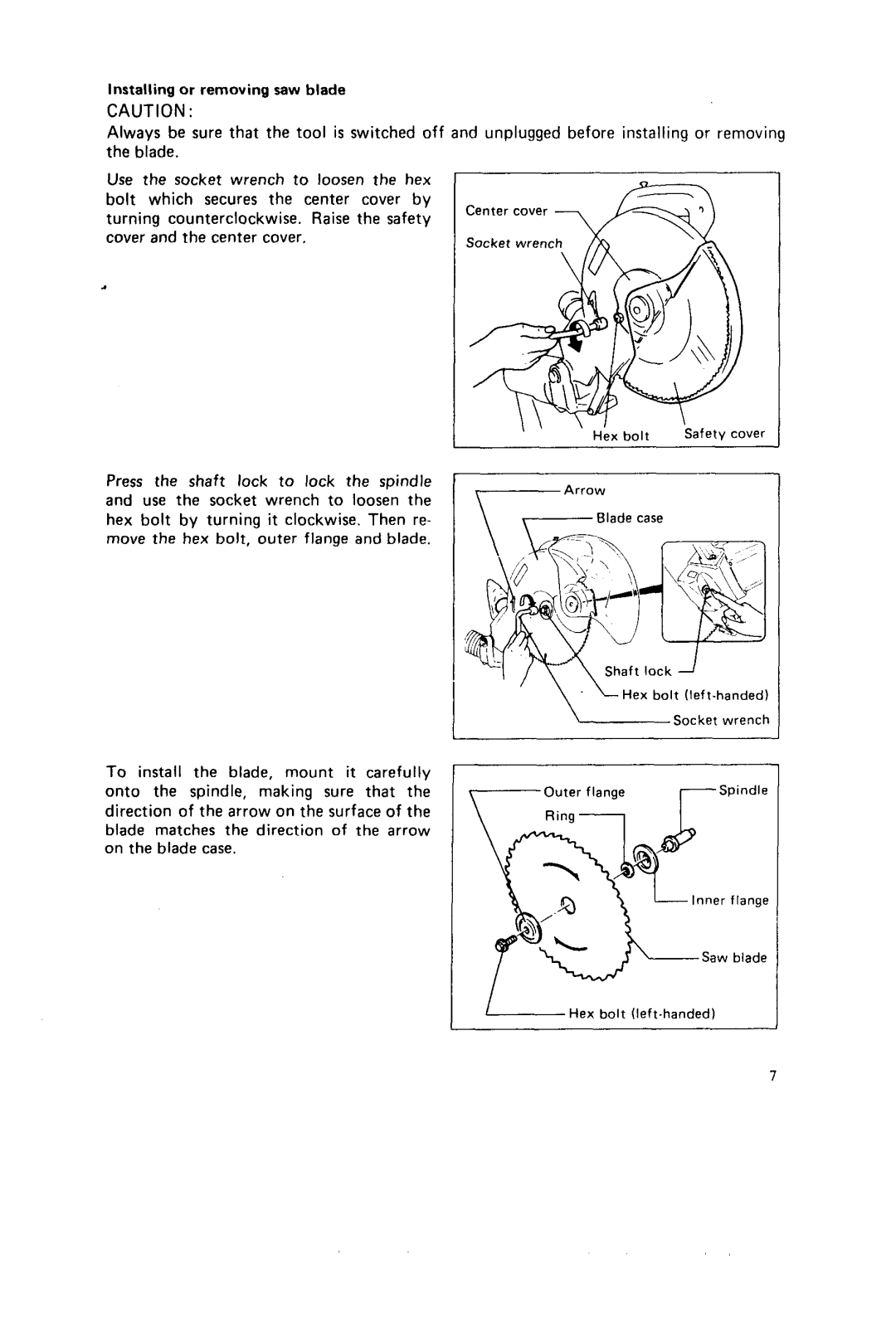 Makita LSl21l instruction manual Installing or removing saw blade 