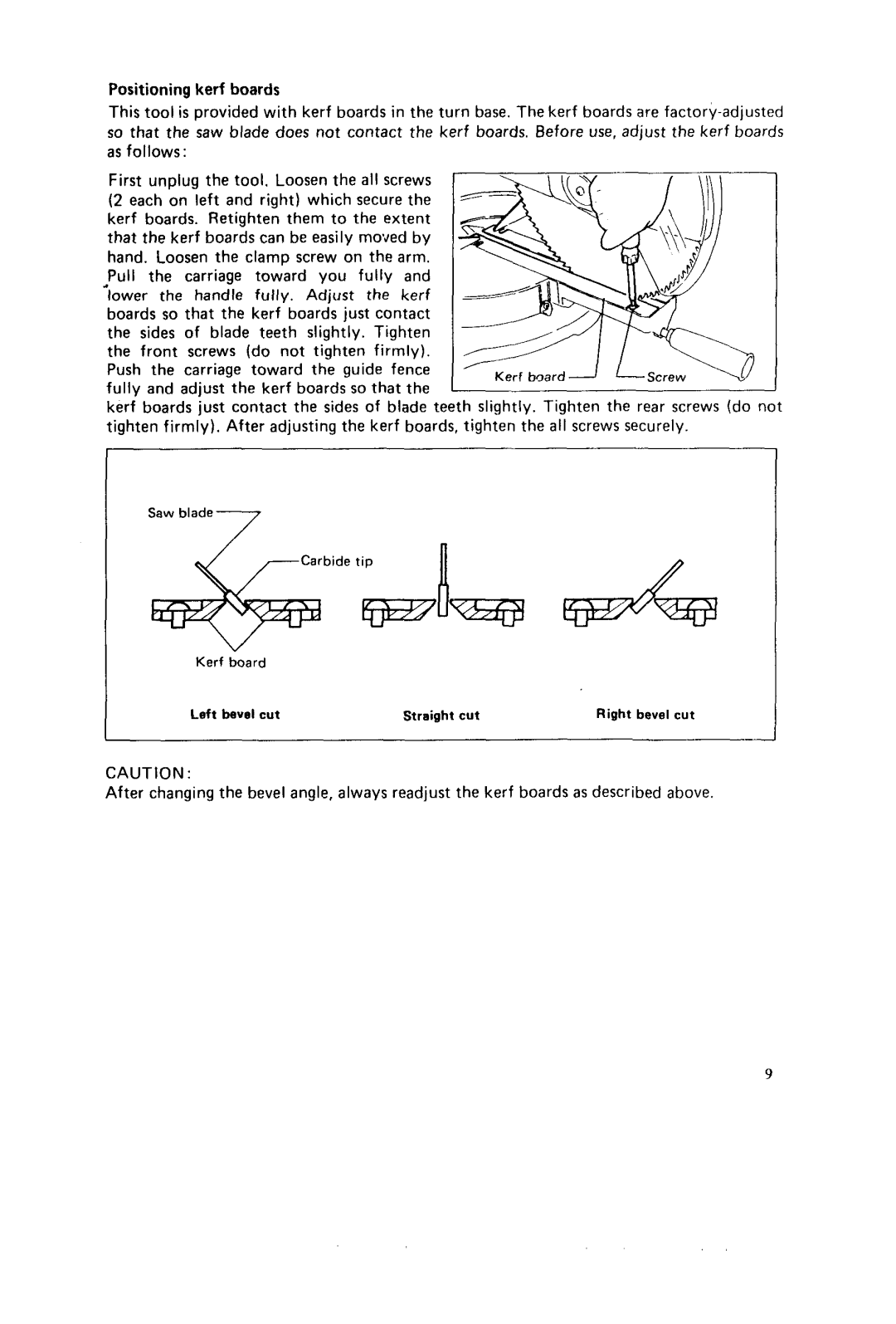 Makita LSl21l instruction manual Kerf board Left bevel cut Straight cut Right bevel cut 