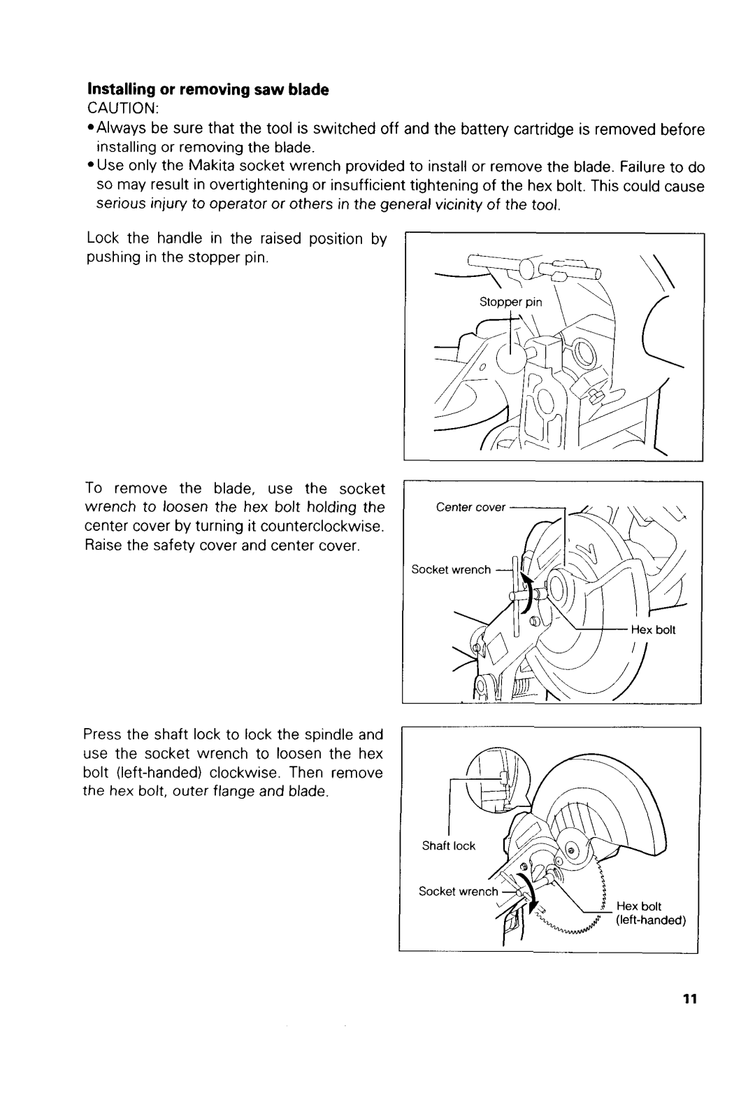 Makita LSSOODZ, LSSOODWA instruction manual Installing or removing saw blade 