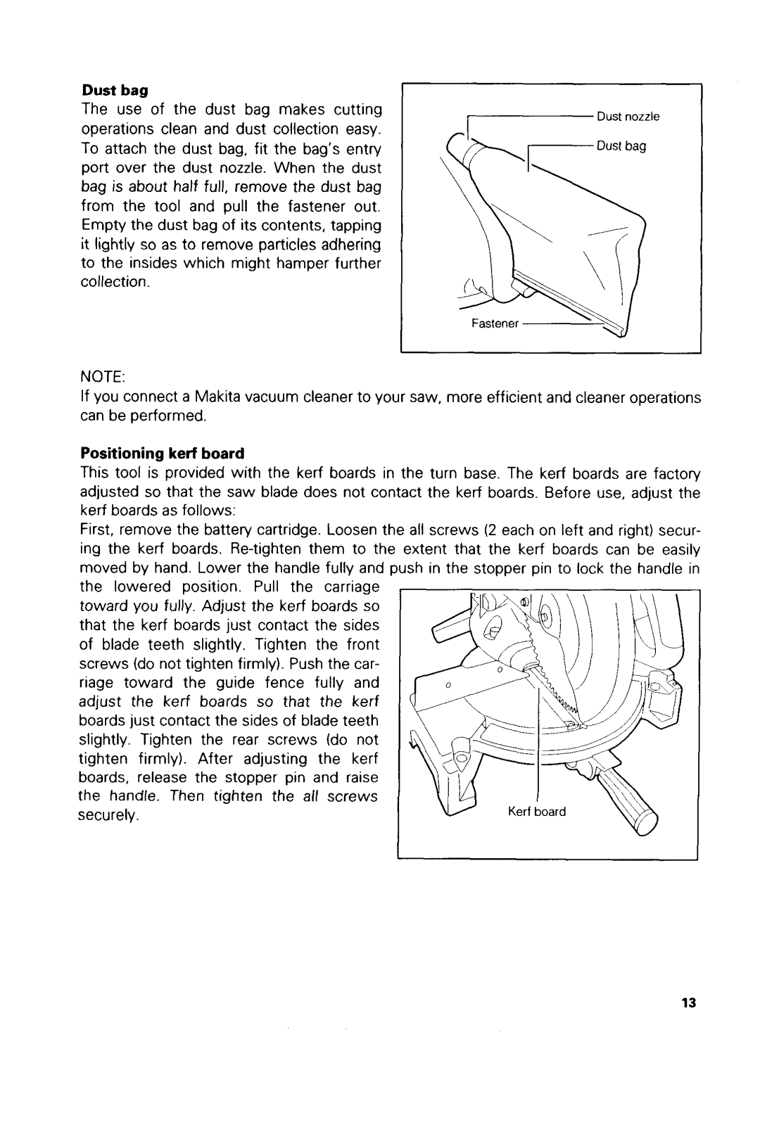 Makita LSSOODZ, LSSOODWA instruction manual Dust bag, Positioning kerf board 