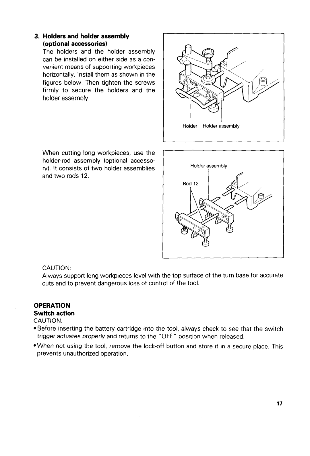 Makita LSSOODZ, LSSOODWA instruction manual Holdersand holder assembly optionalaccessories, Switch action 