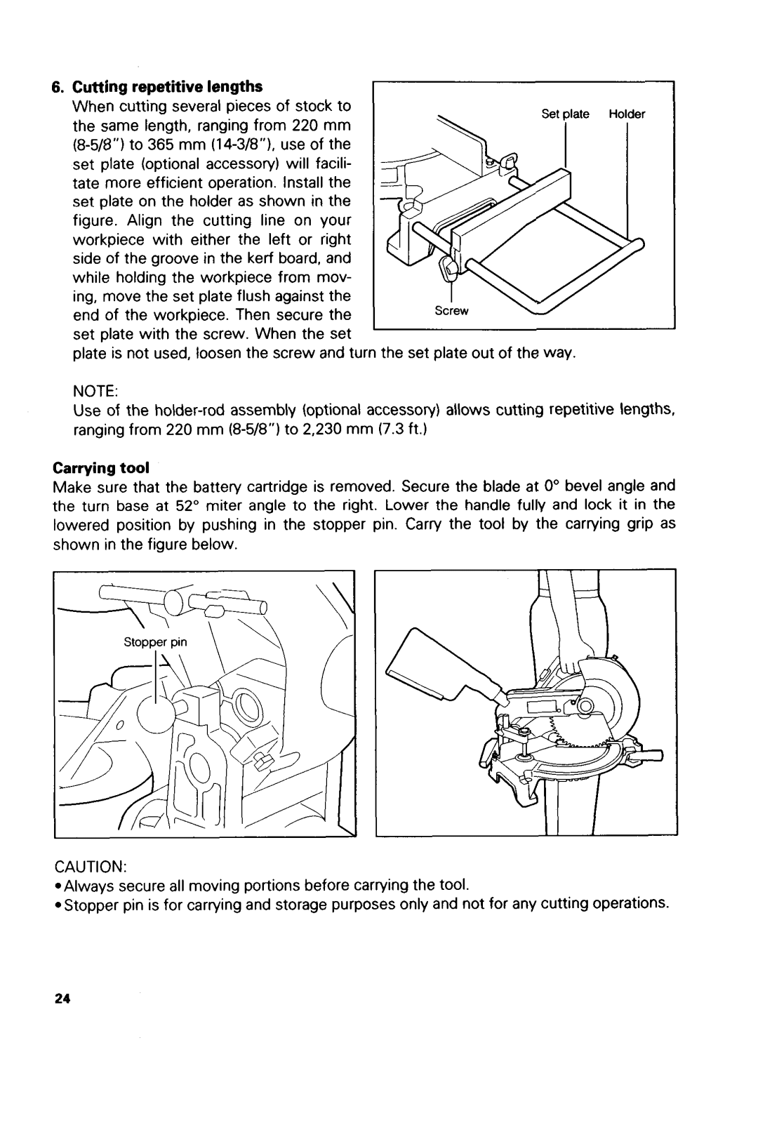 Makita LSSOODWA, LSSOODZ instruction manual Cutting repetitive lengths, Carryingtool 