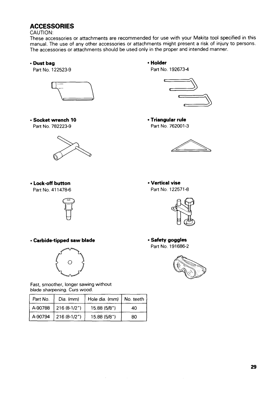 Makita LSSOODZ, LSSOODWA instruction manual Accessories 