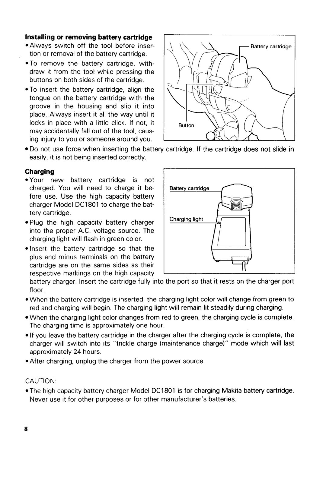 Makita LSSOODWA, LSSOODZ instruction manual Installing or removing battery cartridge, Charging 