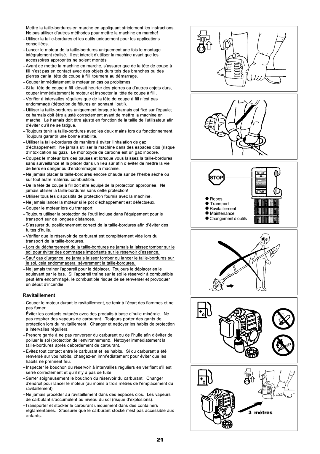 Makita LT-210 instruction manual Ravitaillement, Mètres 