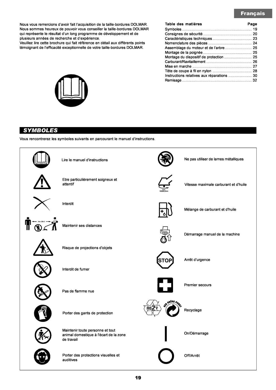 Makita LT-210 instruction manual Symboles, Français 