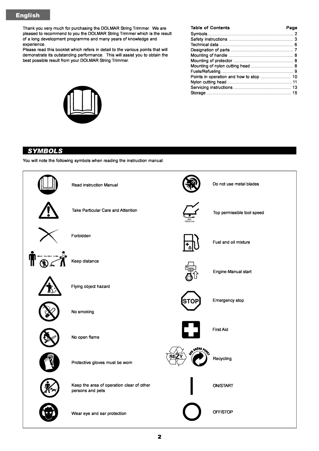 Makita LT-210 instruction manual Symbols, English 