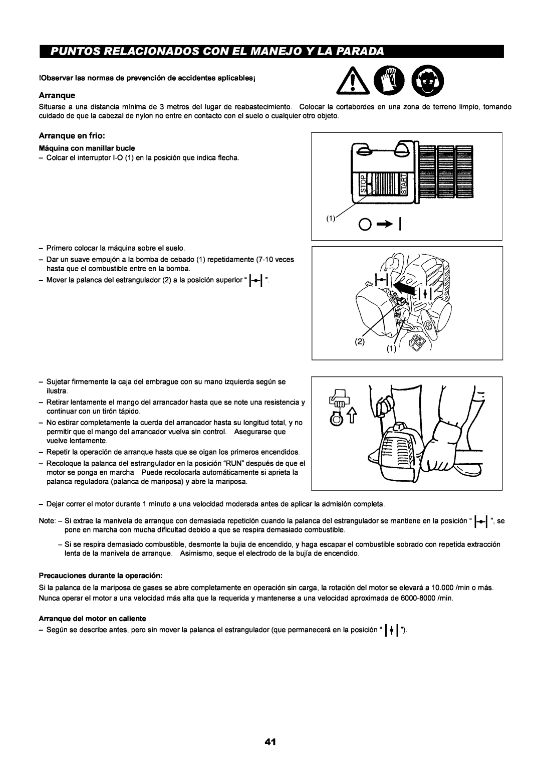 Makita LT-210 instruction manual Puntos Relacionados Con El Manejo Y La Parada, Arranque en frio 
