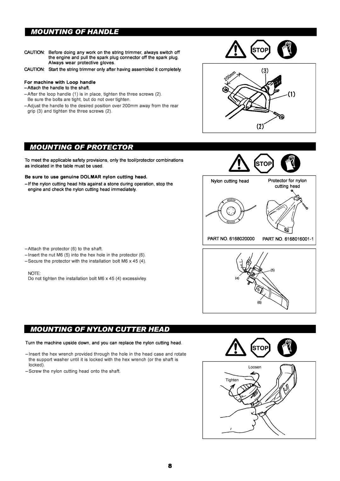 Makita LT-210 instruction manual Mounting Of Handle, Mounting Of Protector, Mounting Of Nylon Cutter Head 