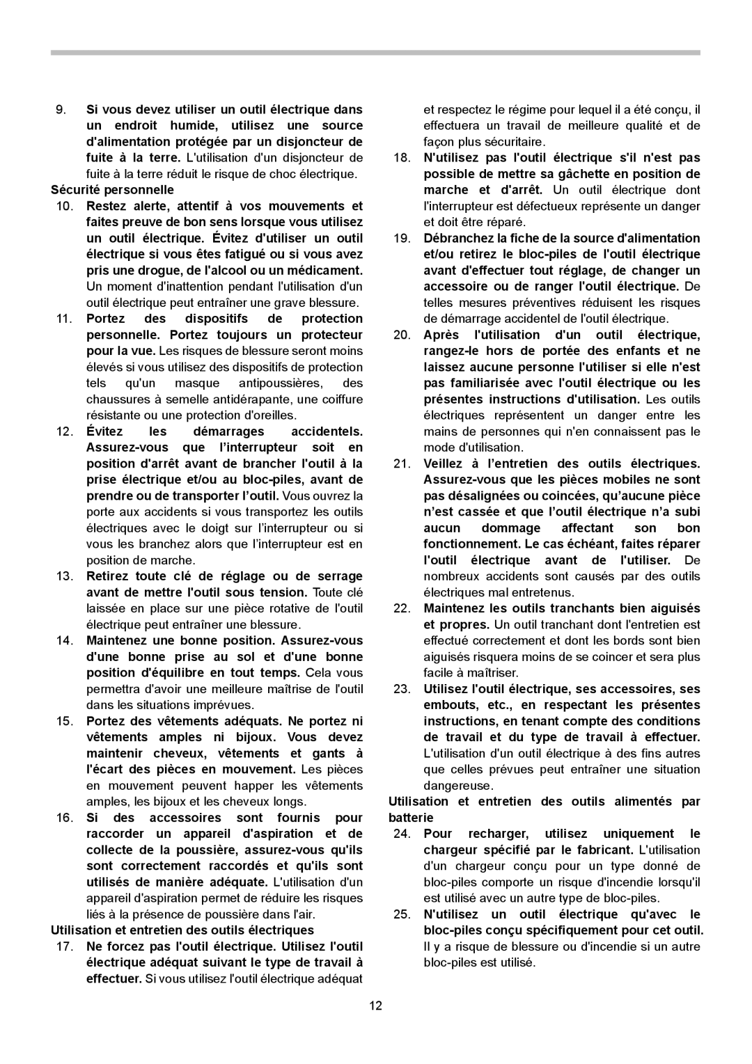 Makita LXPH02, LXPH01 instruction manual Sécurité personnelle, Utilisation et entretien des outils électriques 