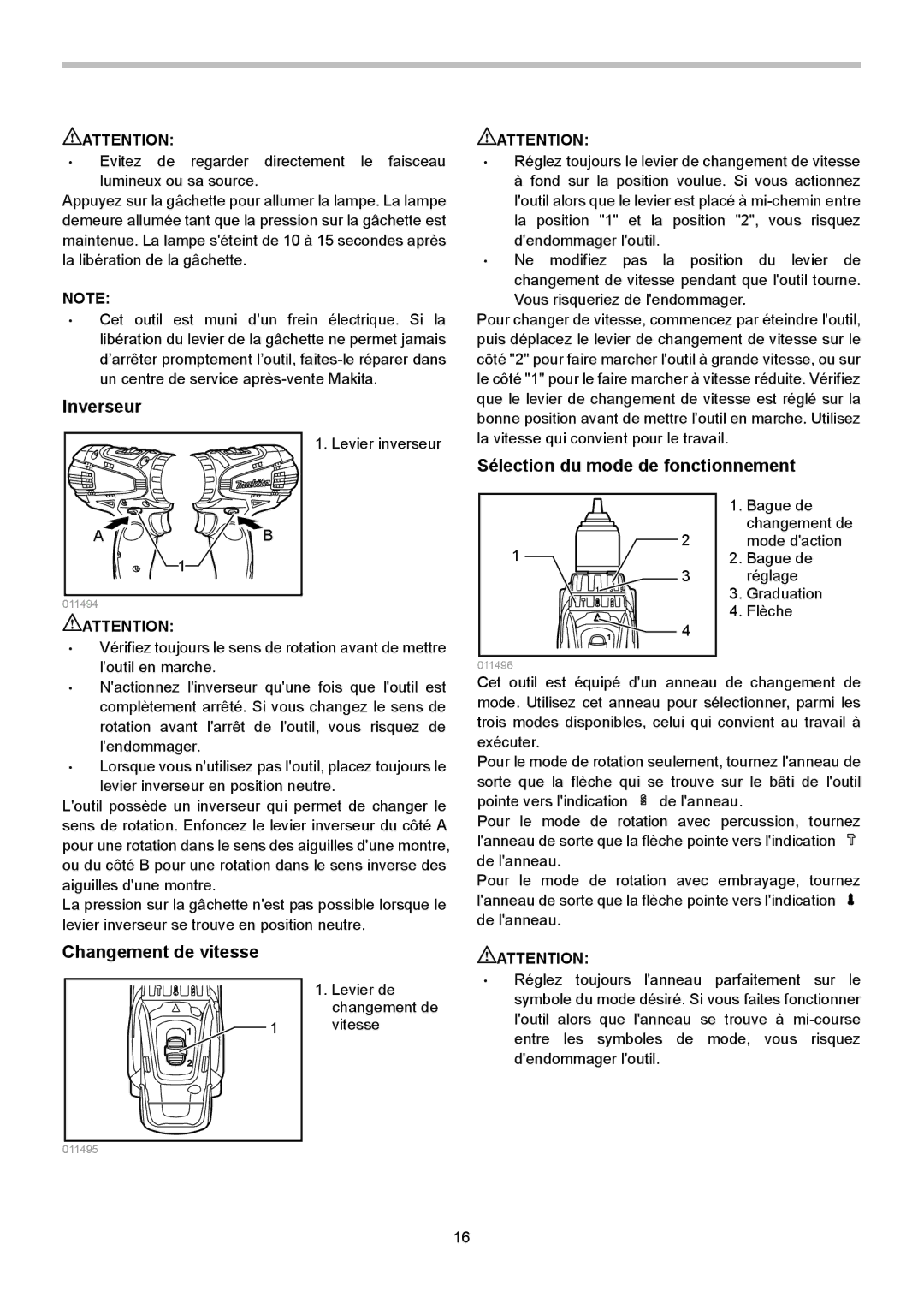 Makita LXPH02, LXPH01 instruction manual Sélection du mode de fonctionnement, Changement de vitesse 