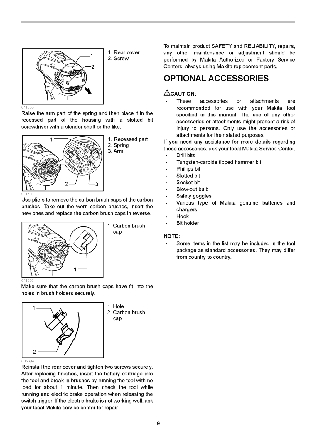 Makita LXPH01, LXPH02 instruction manual Optional Accessories, Arm 