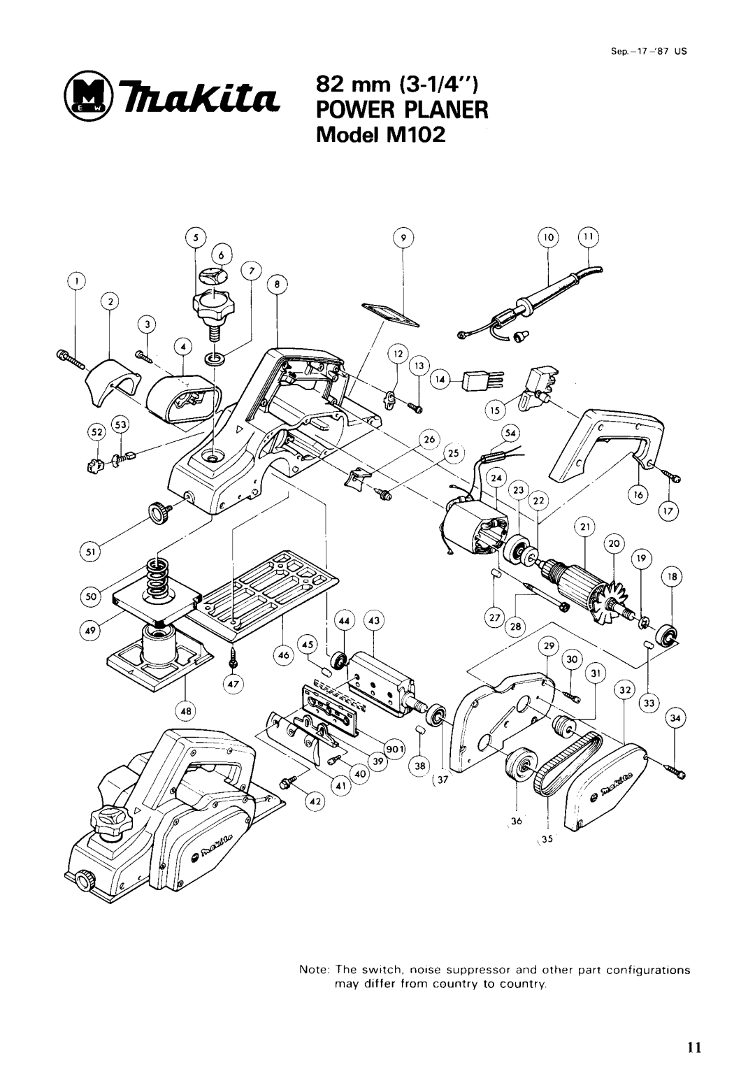 Makita M102 instruction manual Power Planer 