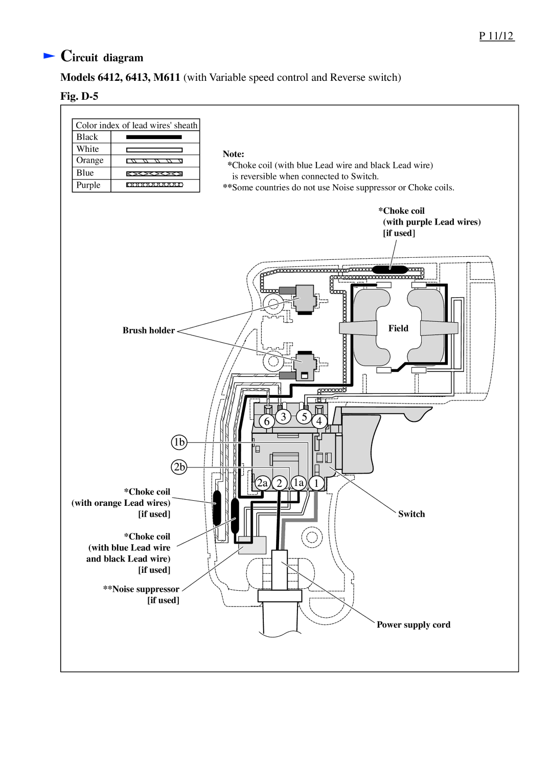 Makita 6411, M611, 6412, 6413 specifications Fig. D-5 