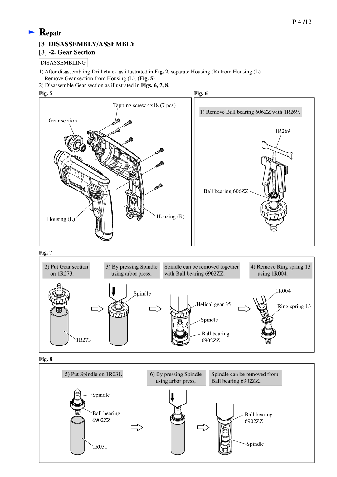 Makita M611, 6412, 6413, 6411 specifications Gear Section 