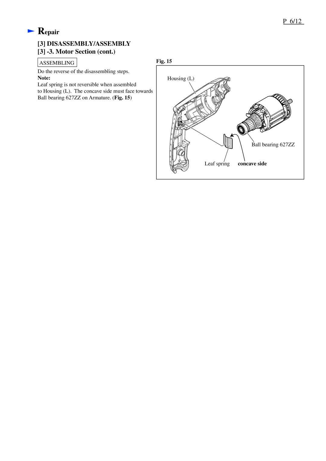 Makita 6413, M611, 6412, 6411 specifications Concave side 