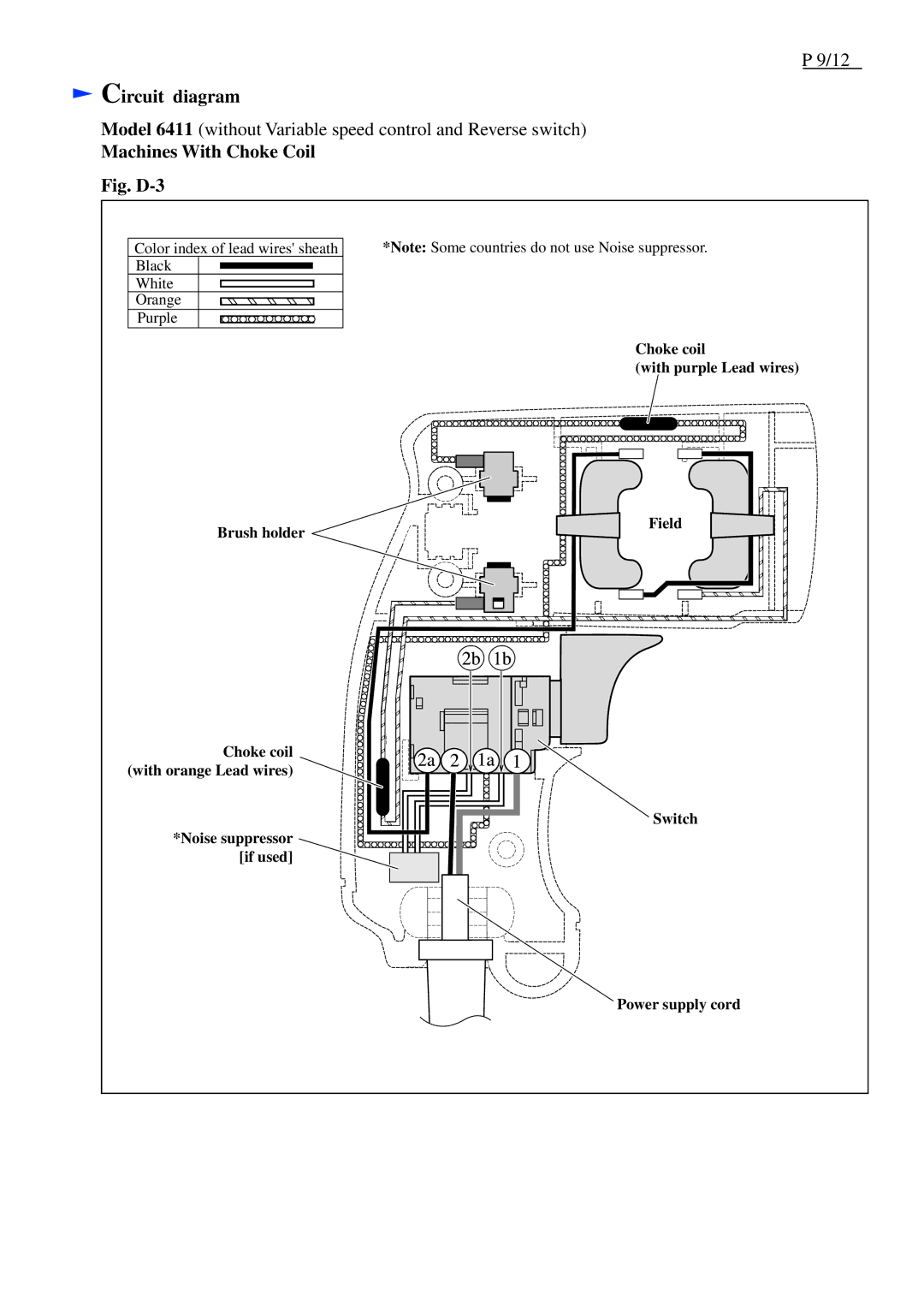 Makita 6412, M611, 6413, 6411 specifications Machines With Choke Coil, Fig. D-3 