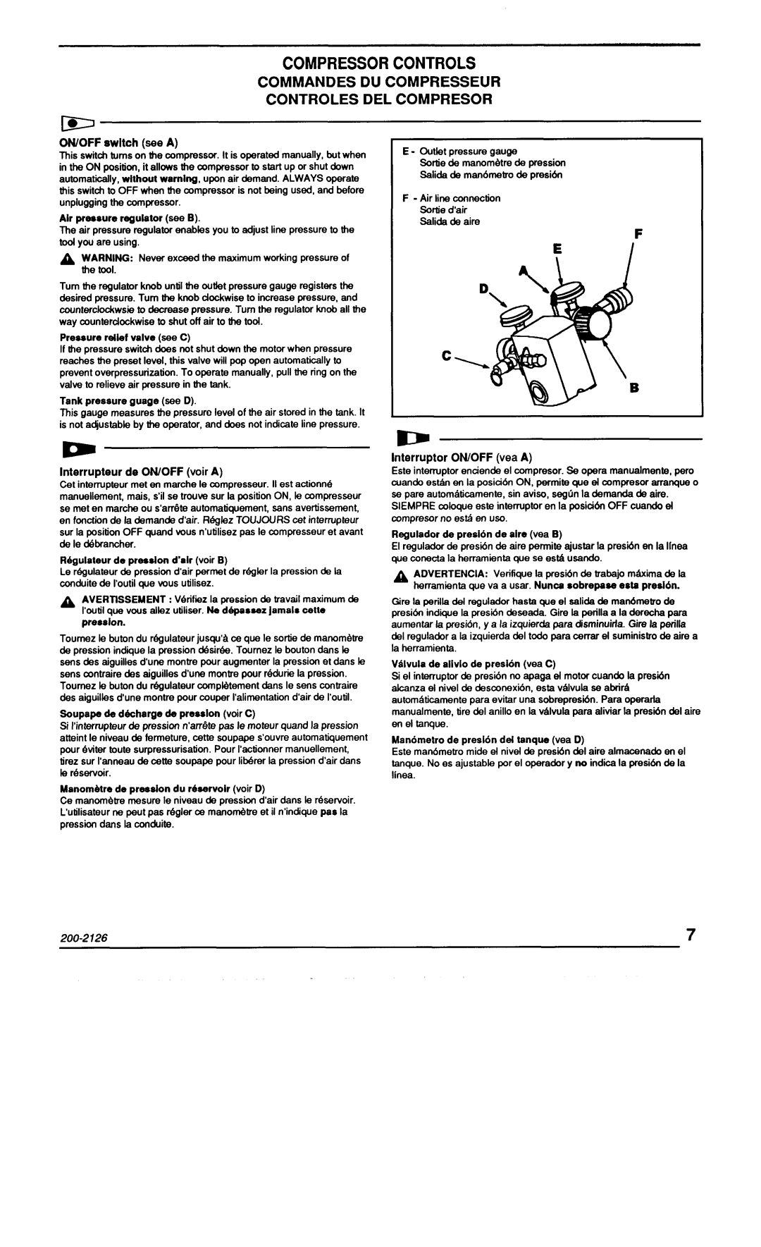 Makita MAC1000 specifications Compressor Controls 