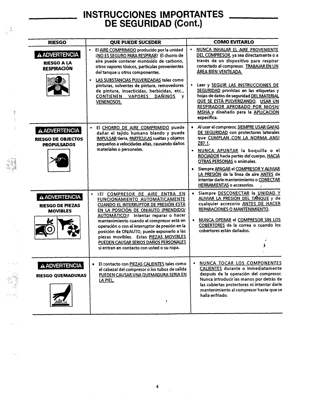 Makita MAC1200 owner manual Instrucciones Importantes, Riesgo, OUE Puedesuceder Como Ewtarlo, Venenosos, LA Piel 